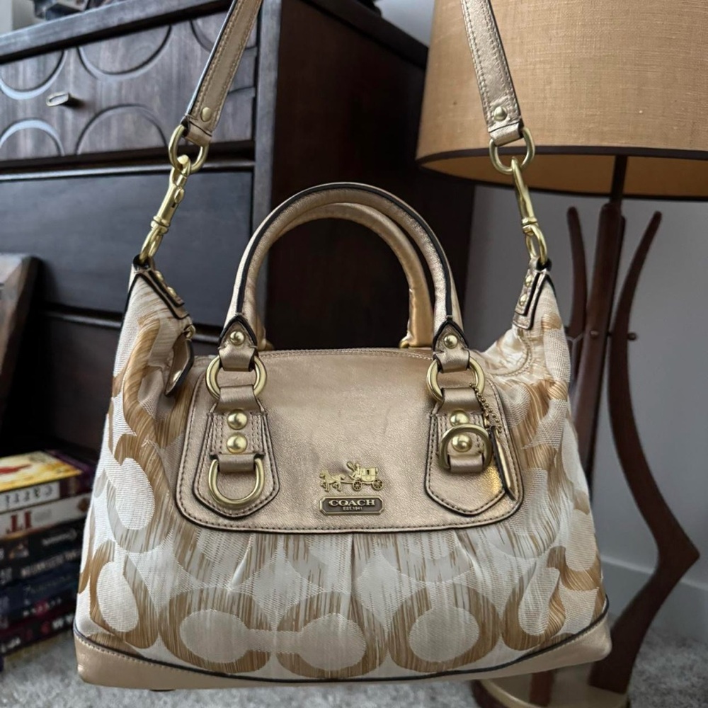 Coach Tan and Gold Satchel Bag